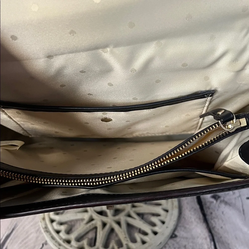 * Kate Spade Black Leather Shoulder Bag with Silver Bow Accent
